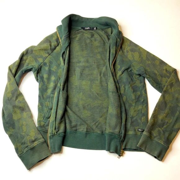 OBEY Debbie Harry Camo Green Jersey Zip-up Jacket - Picture 1 of 6